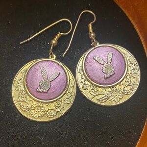 PLAYBOY Gold and Purple Floral Earrings